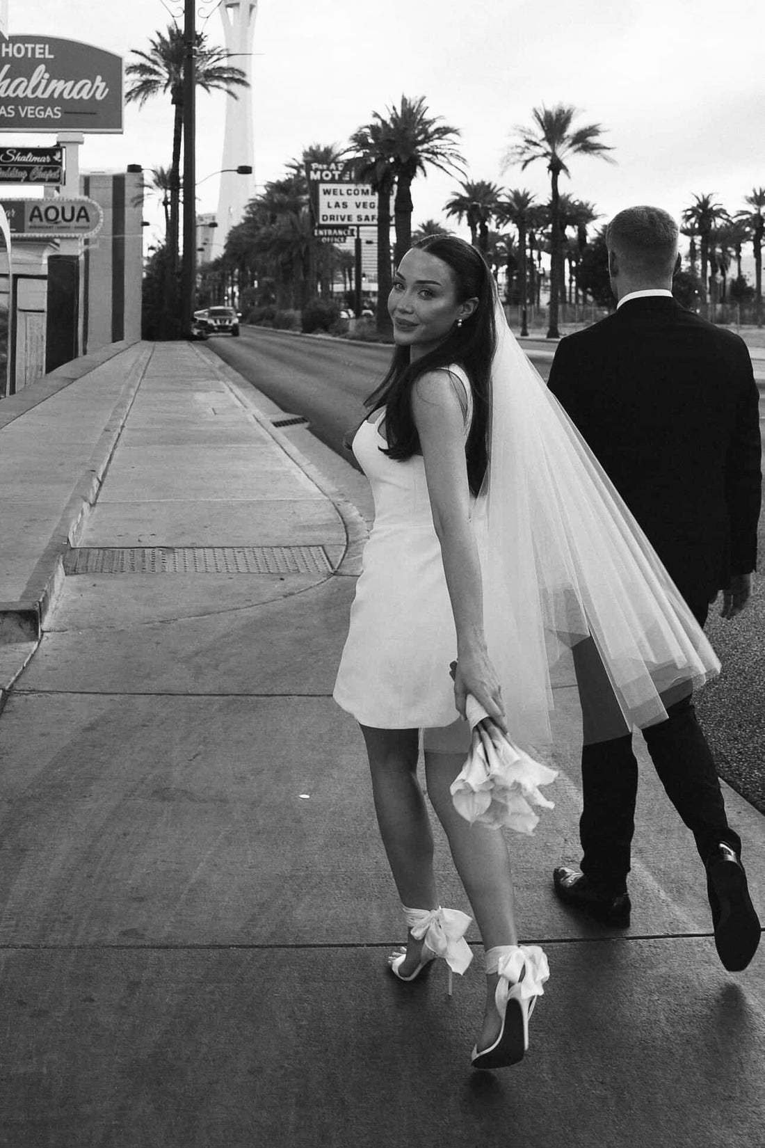 Camille Little White Dress in Vegas on Bride, Taylor.