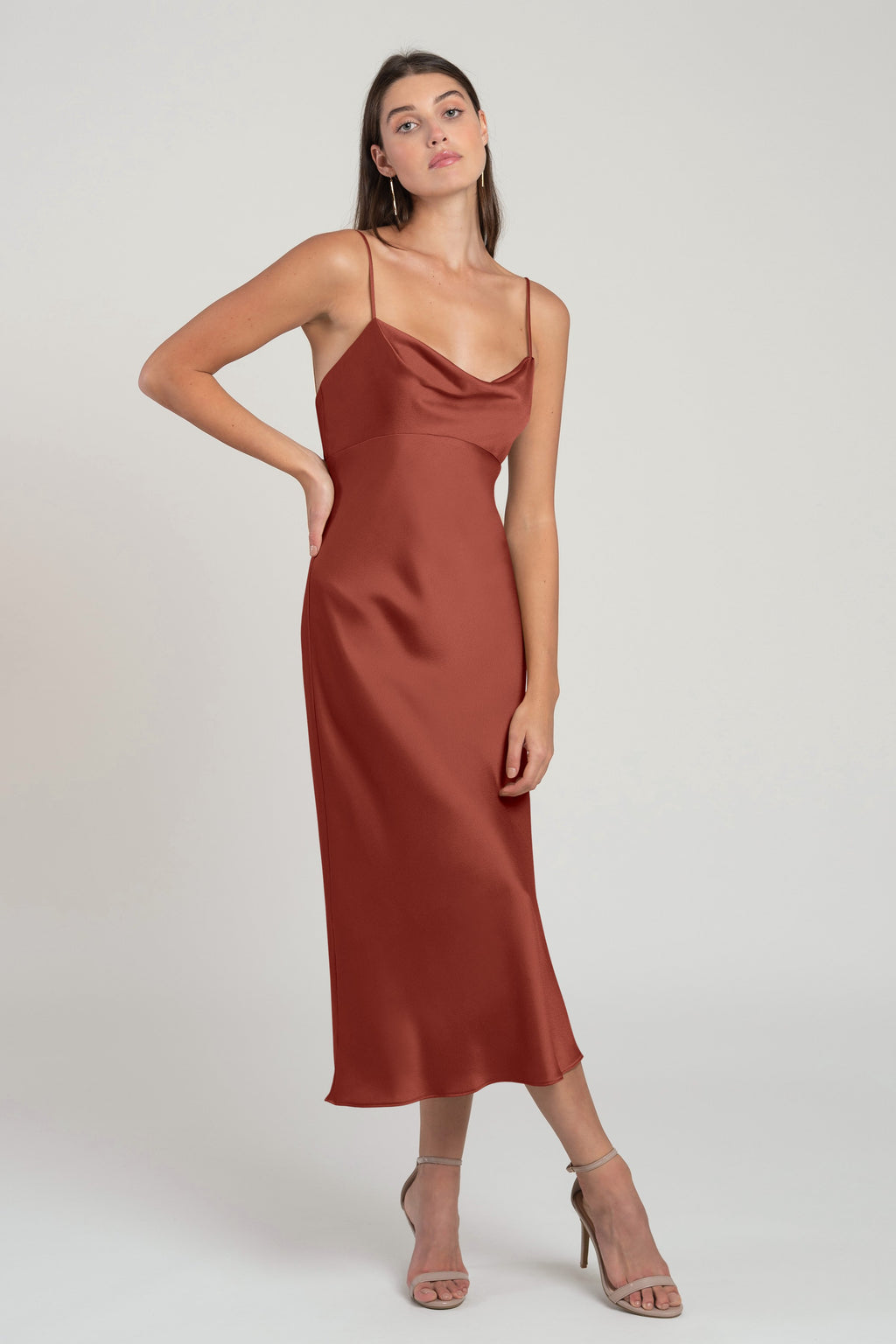 Jenny_Yoo_Adele_Bridesmaid_Dress_Cowl_Neck_Midi_Length_Satin_rust_red_front