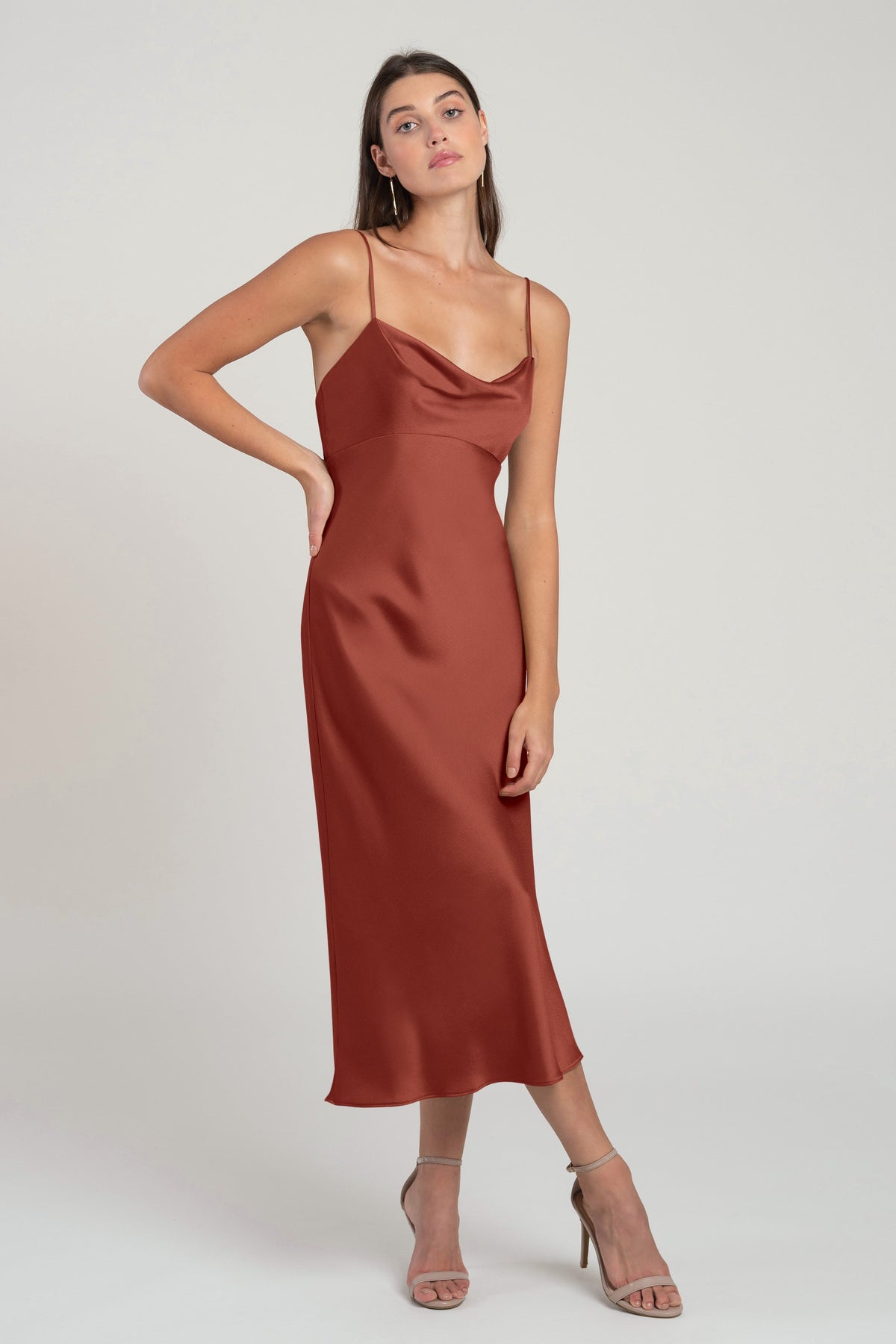 Jenny_Yoo_Adele_Bridesmaid_Dress_Cowl_Neck_Midi_Length_Satin_rust_red_front