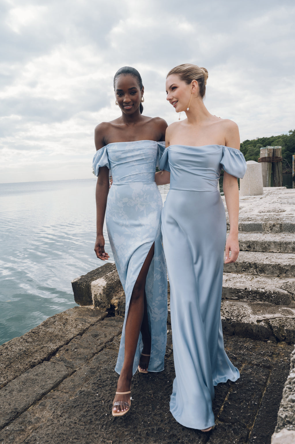 Blakely 1 WhisperBlue Sleeves Satin OfftheShoulder BridesmaidDress