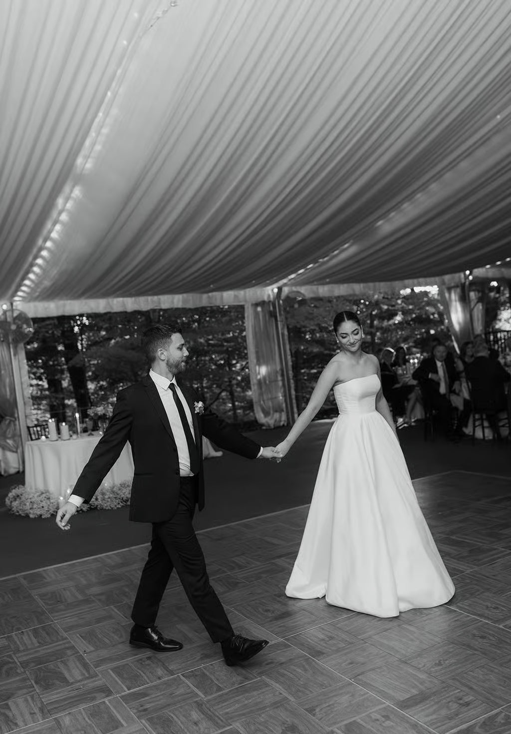 Elegant and Classic Brynn Strapless Gown on Bride Arianna