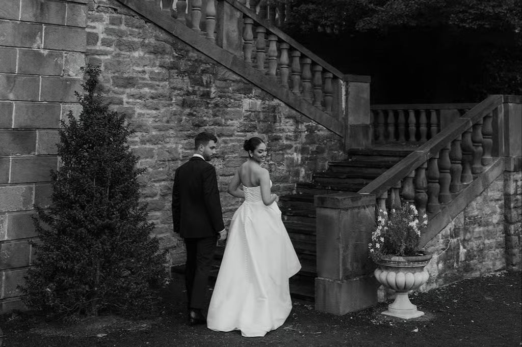 Elegant and Classic Brynn Strapless Gown on Bride Arianna