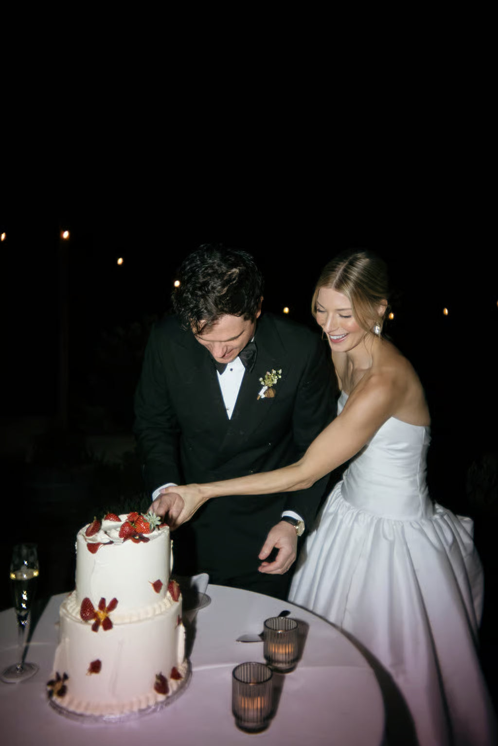 Drop Waist Strapless Charlotte Bridal Gown on Real Bride