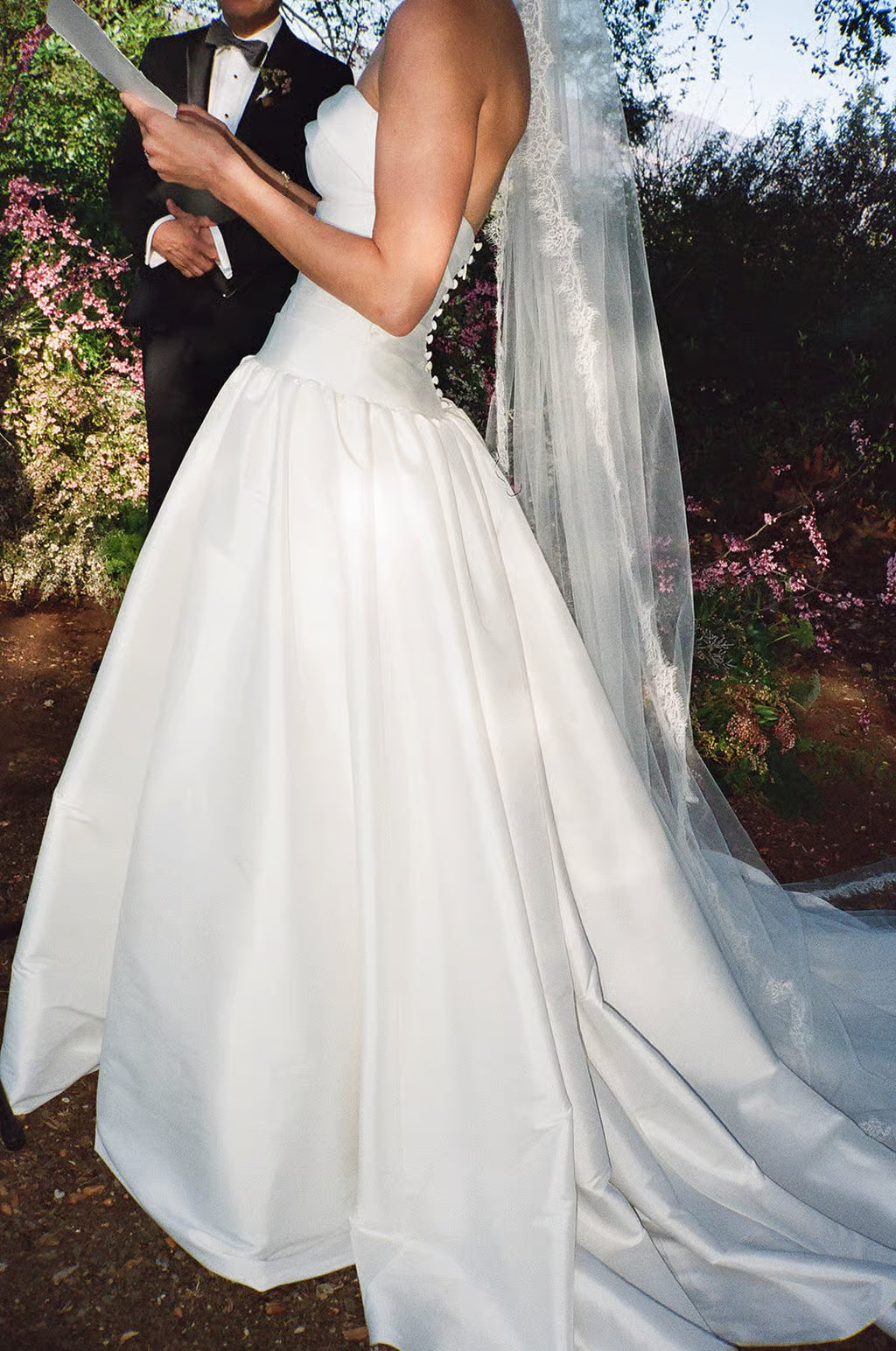 Drop Waist Strapless Charlotte Bridal Gown on Real Bride