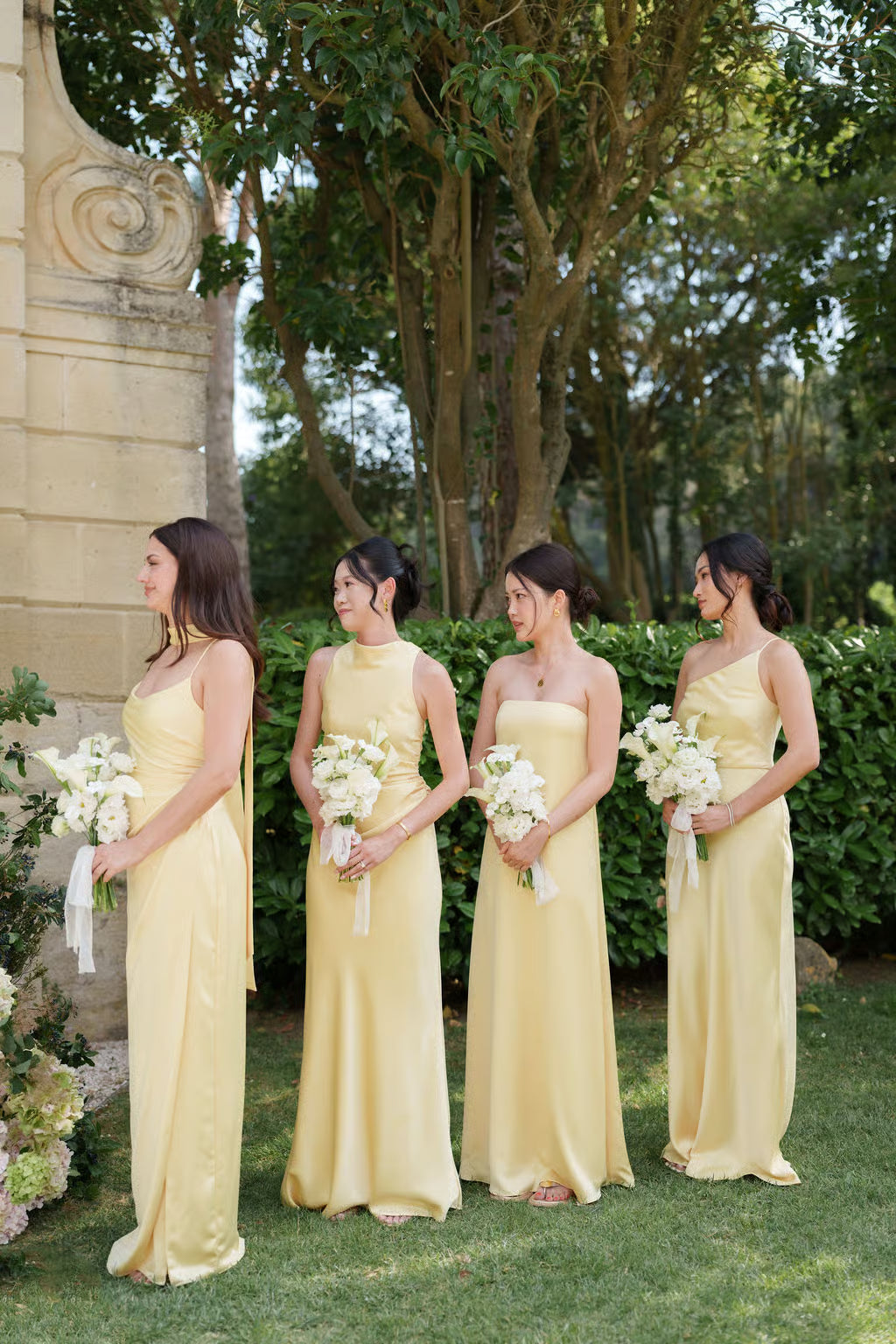 Daffodil Yellow Satin Bridesmaid Dresses Real Wedding