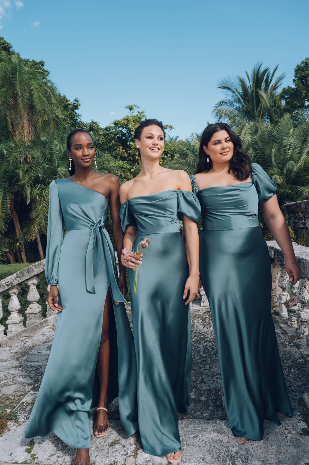 Eliana 2 Agave Green Satin LongSleeve BridesmaidDress