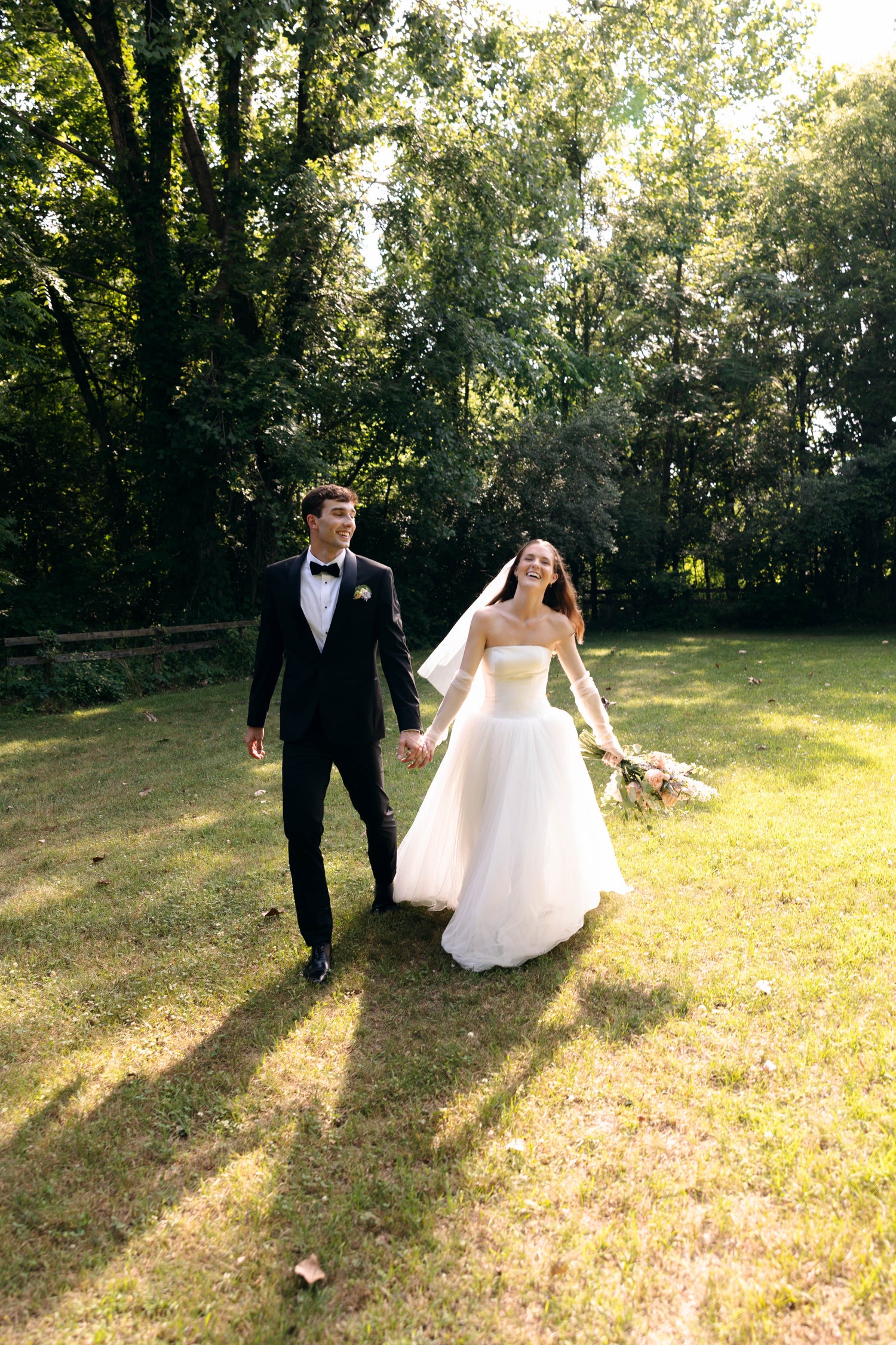 Bride in Georgina Drop Waist Wedding Dress and Olivia Tulle Sleeves