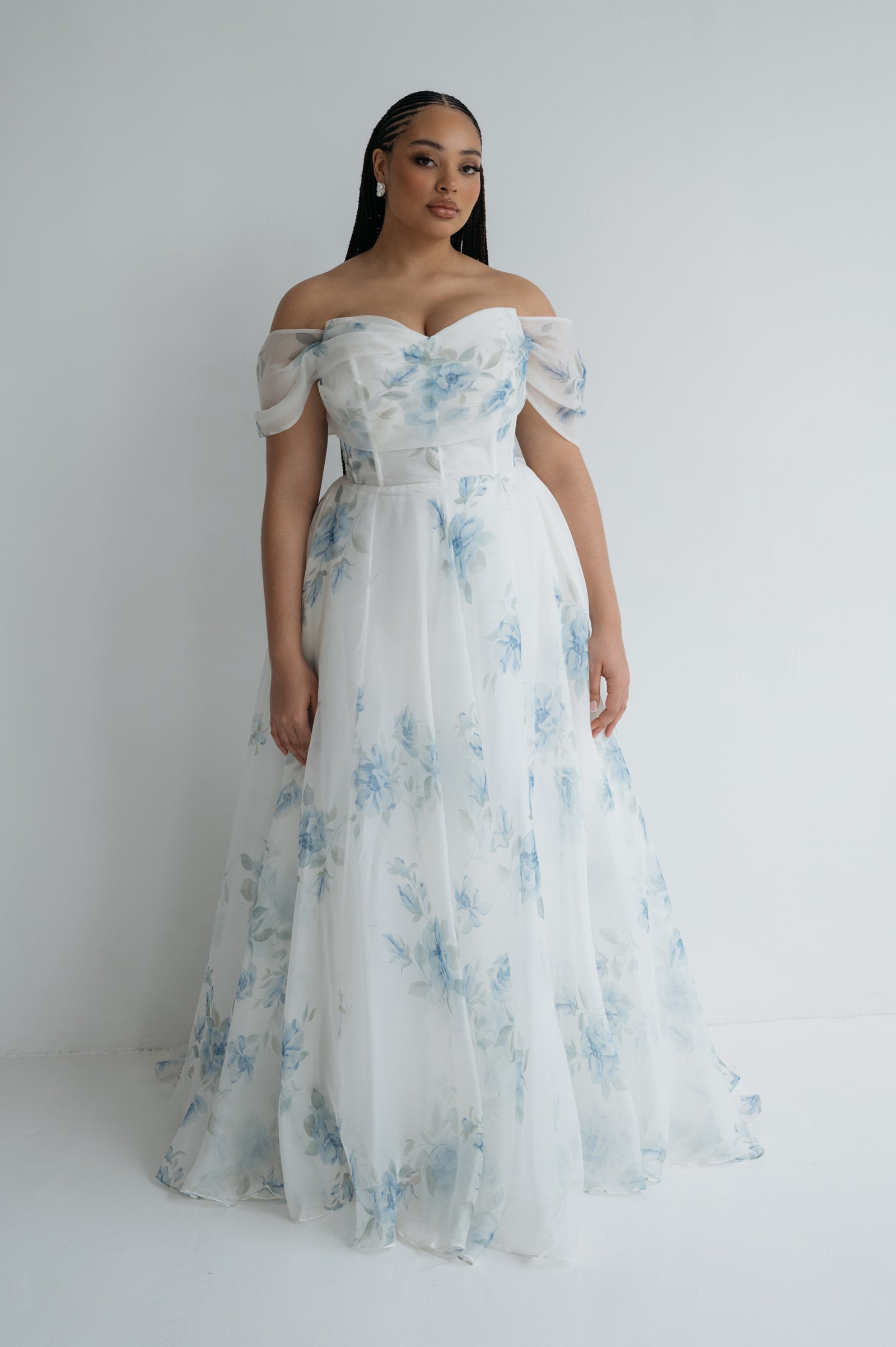 Blue Floral Plus Size Wedding Dress