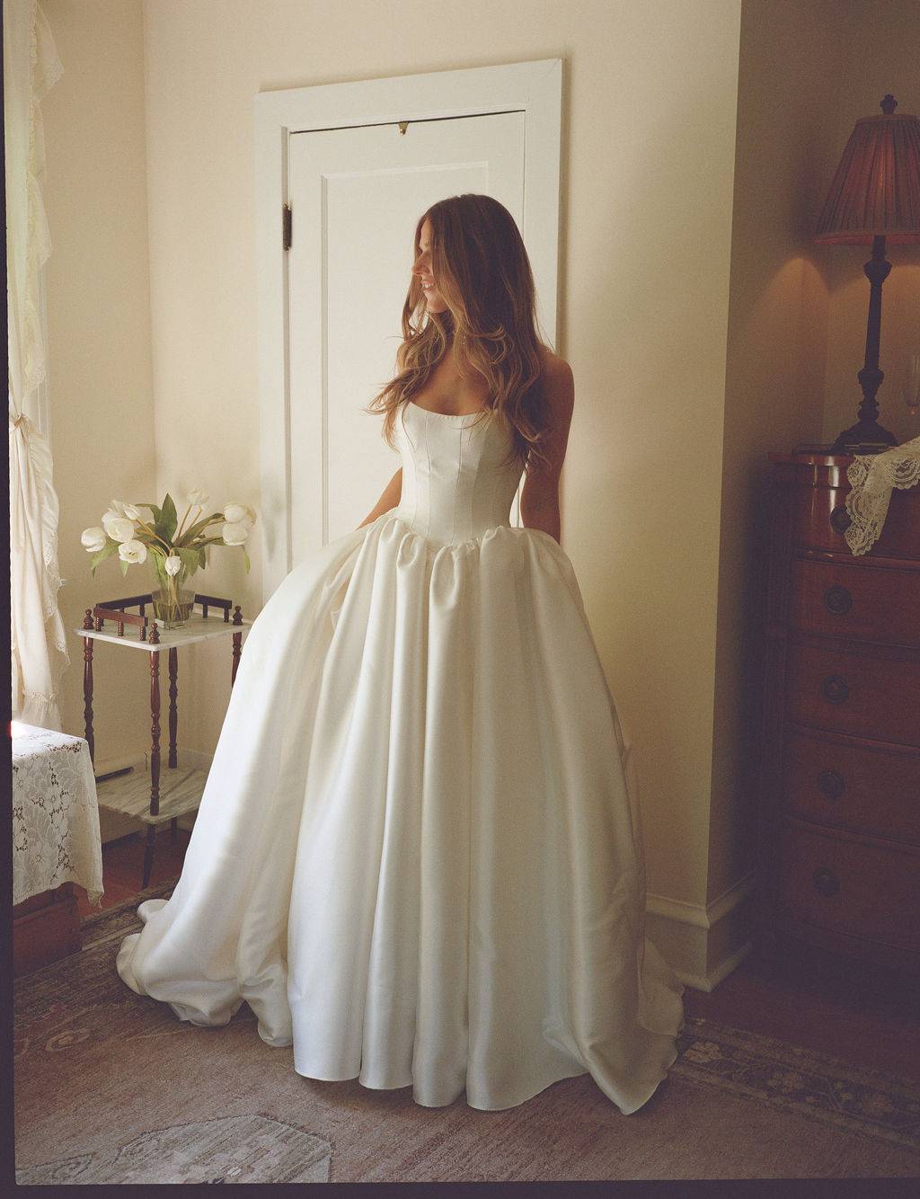 Real Bride in the Milena Basque Waist Anthropologie Bridal Gown