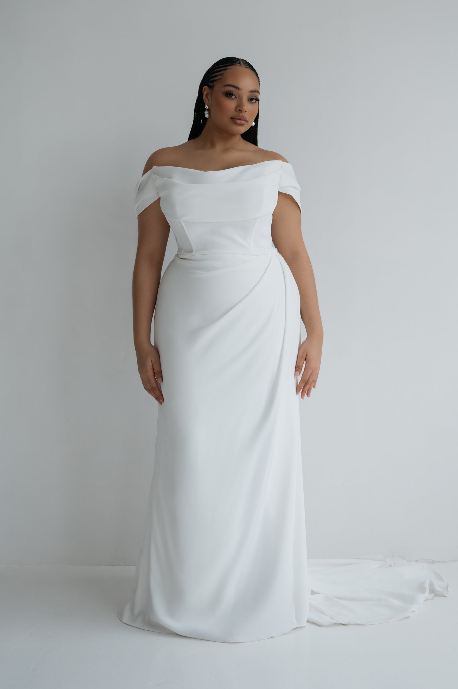 Fitted Off Shoulder Plus Size Wedding Dress