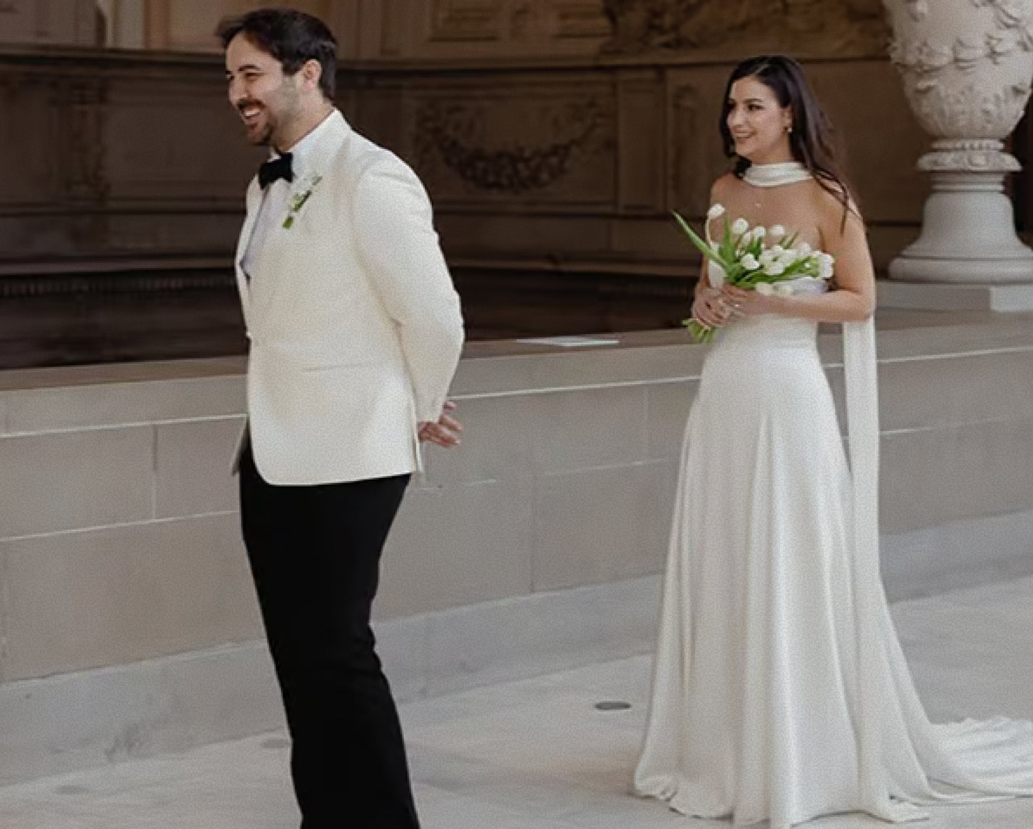 Subtle Drop Waist Addilyn bridal gown on Bride, Ingrid -- Right 1