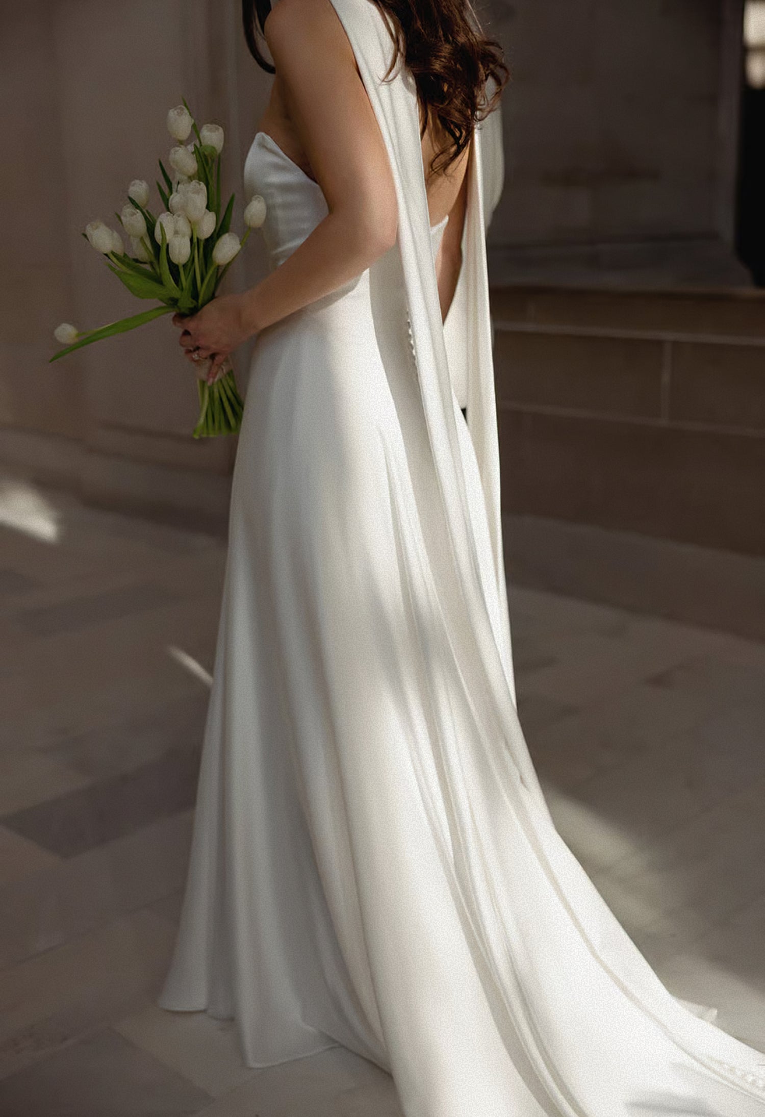 Subtle Drop Waist Addilyn bridal gown on Bride, Ingrid -- Right 2